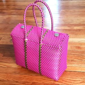 MexiMexi Large Tote Picnic Basket Bag Pink & Gold